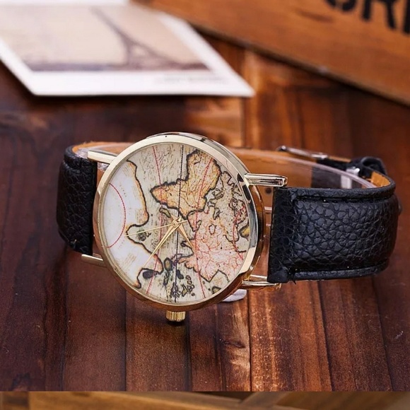 Accessories - Vansvar Leather Strap World Map Watch Fashion Wome